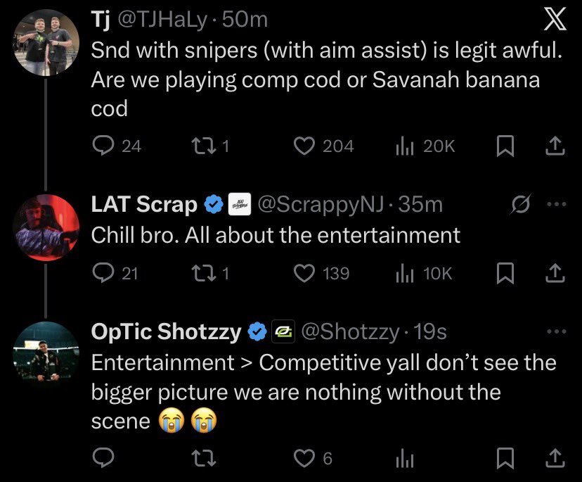 GGBreakingPoint's tweet photo. Shotzzy, Scrap, and Teej are going at it over BO7’s snipers 👀 https://t.co/sOGdFj6F72