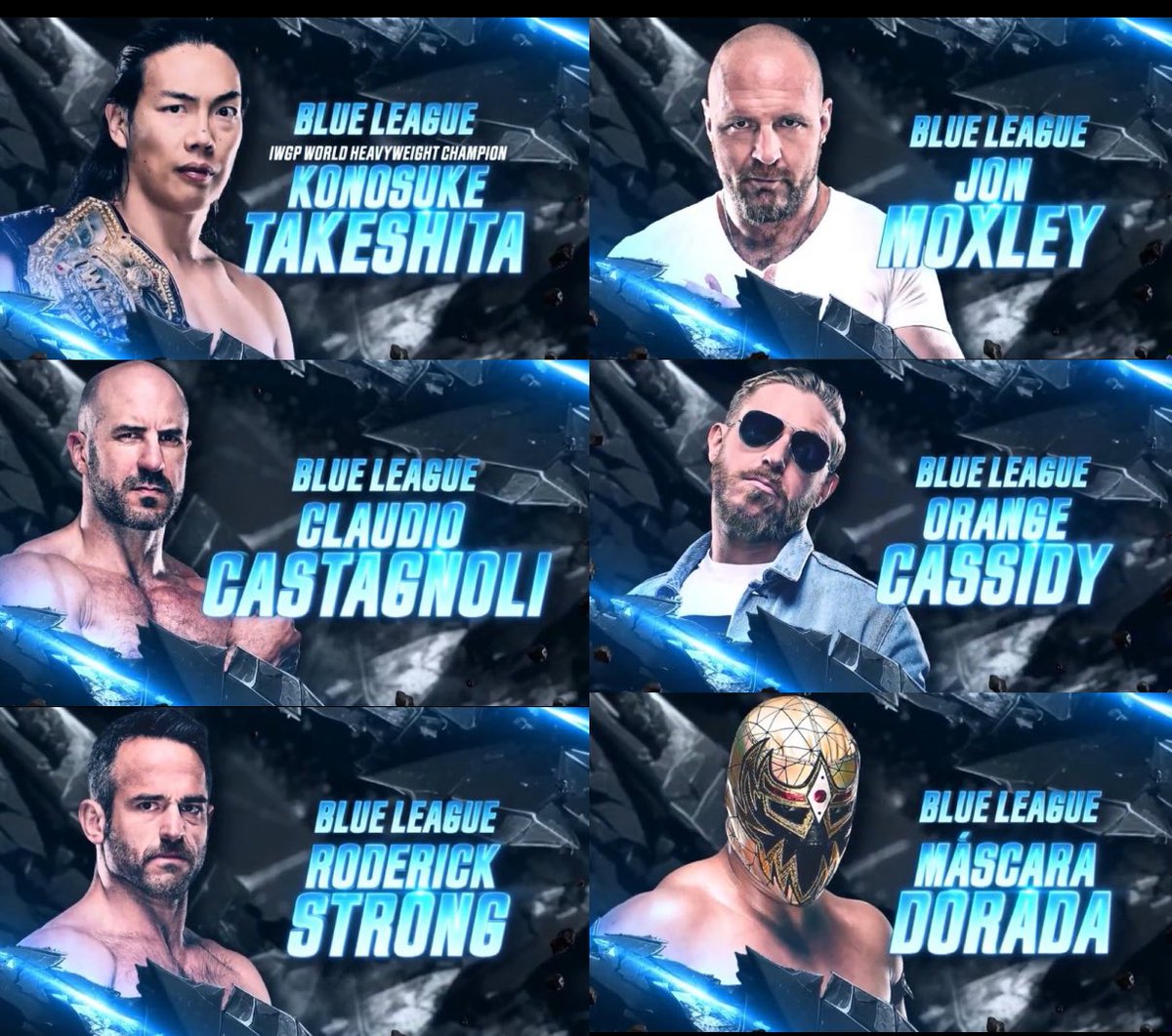 WrestlePurists's tweet image. 🚨 2025 CONTINENTAL CLASSIC PARTICIPANTS 

BLUE LEAGUE 🔵
• Konosuke Takeshita
• Jon Moxley
• Claudio Castagnoli 
• Orange Cassidy
• Roderick Strong
• Mascara Dorada

GOLD LEAGUE ⭐️
• Darby Allin
• PAC
• Kevin Knight
• Speedball Mike Bailey
• Kyle Fletcher
• Kazuchika…