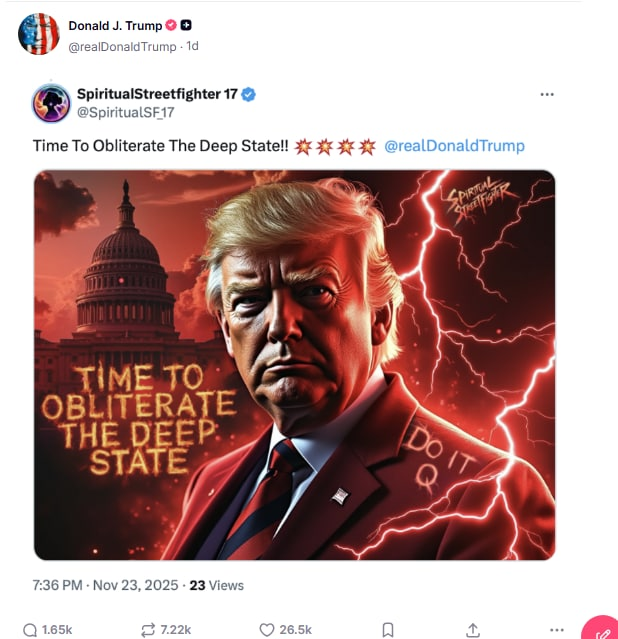 OsielBurga's tweet photo. Trump: ¡Es hora de acabar con el Deep State! ¡Hazlo, Q! https://t.co/AVwcubvqZx