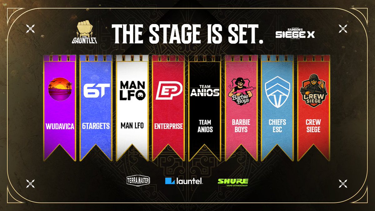 THE STAGE IS SET
We have our 8 teams ready to run The Gauntlet 🏆

GET READY because the Quarter Finals for The Gauntlet are THIS FRIDAY from 7pm AEDT 💥

IT’S TIME to find out who is making it to Japan 🇯🇵

A Stream - twitch.tv/Rainbow6Bravo
B Stream - twitch.tv/REKTgn