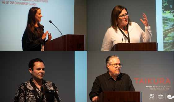 src_rsc's tweet image. Canadian delegates (Jaris Swidrovich, David Garneau, Kisha Supernant, Frank Deer, and Kahsennarò:roks Maddy Deom) led a panel exploring what Indigenous research looks like when communities set their own research agendas. #Taikura