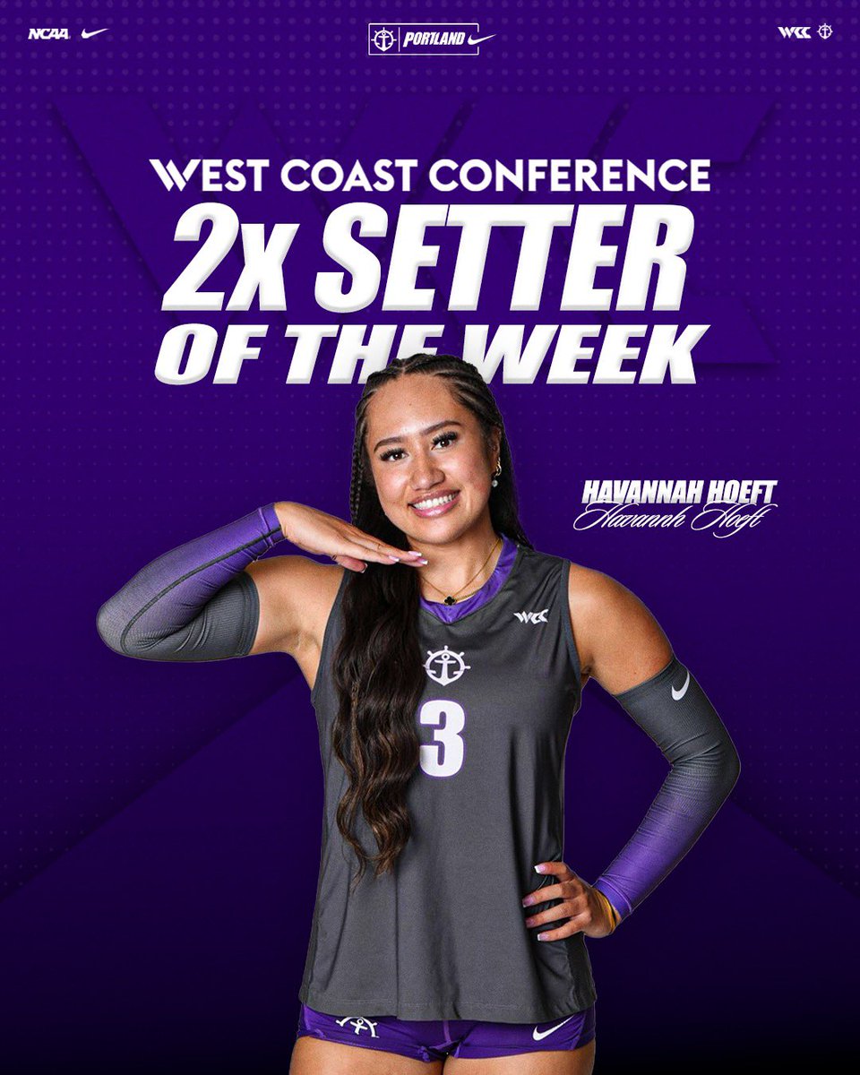 PortlandVBall's tweet photo. 2x @WCCsports Setter of the Week! 🌟

Congrats, Franny! 💜

#gopilots https://t.co/k4NcXVhthA
