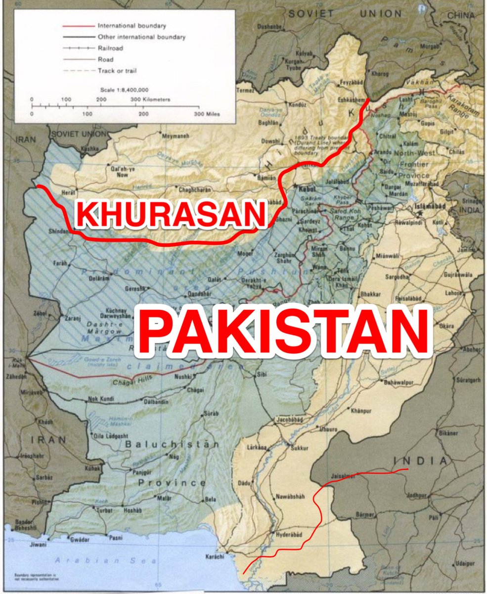 KhurramDehwar's tweet photo. In order for Pakistan to survive as a state & to successfully counter hegemonic Indian aggression on our eastern borders, we'd eventually have to fight the virus of Pashtun/Baloch nationalist Khwariji terrorism backed by Indian intel, military & propaganda machine.
We can chose to fight Afghan/TTP/BLA infiltrators within homeland or we can fight it across Durand line by militarily establishing a buffer zone over entire Pashtun & Baloch belt of Taliban run territories.
For this we'd need agreements with Iran & NRF for an independent state of Khurasan to be established over non Pashtun belt as per historical & cultural norms of those territories.
Winning this fight may not be quick or easy, but it will rid us of the curse of Pashtun & Baloch separatism being used perpetually by India to weaken our western flank.
With time as the these Khwarij separatist forces are subdued & with help of our Afghan allies a referendum would need to be held, for these territories to be assimilated into the state of Pakistan for long term peace on our new western borders.