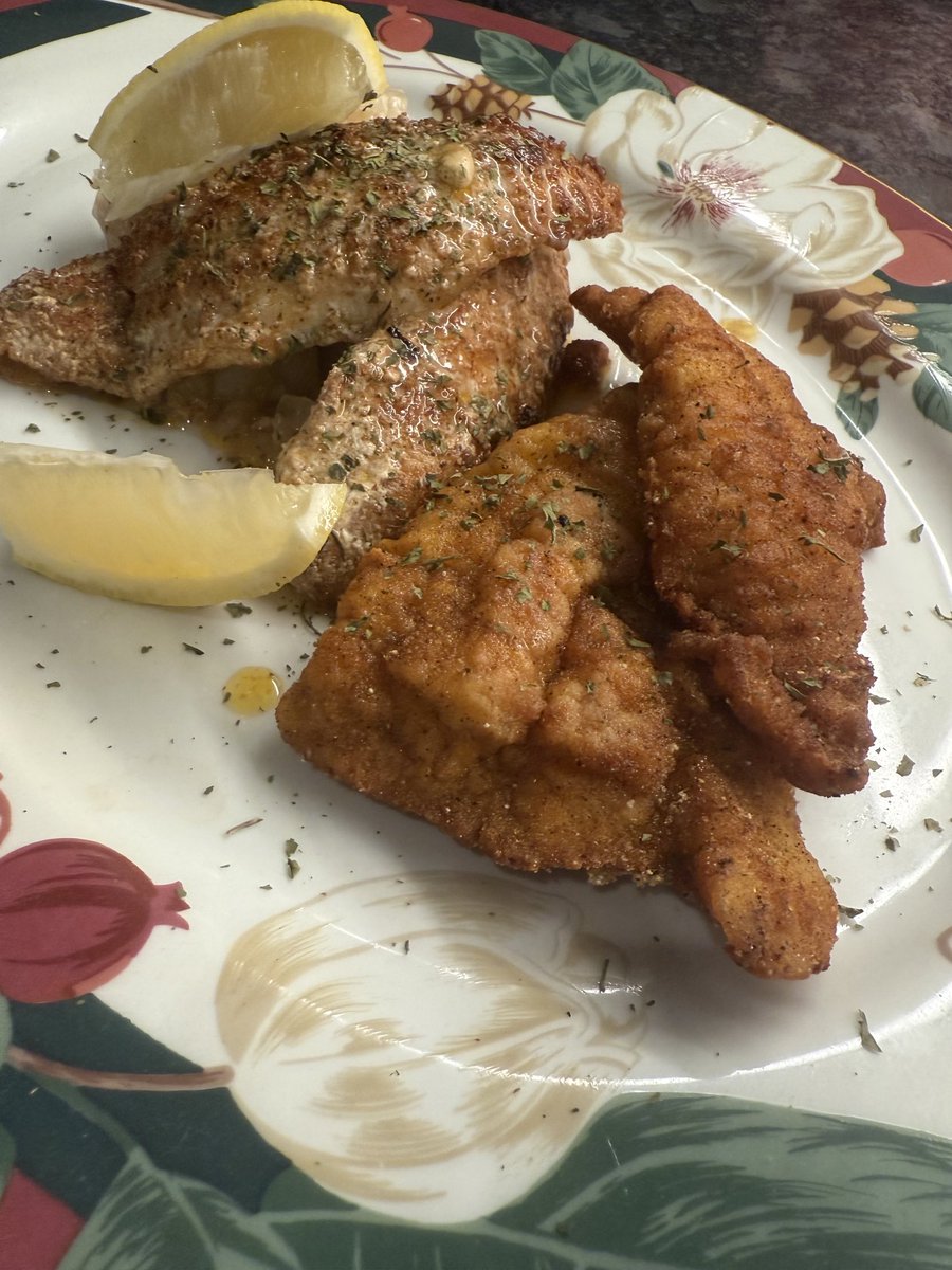 craiggers5's tweet image. Catfish two ways,fried,sautéed with smothered cabbage finished with a little lemon butter pan sauce 👊🤘✌️