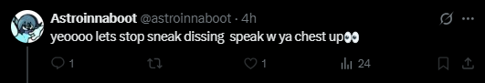 i'd like you to speak with your chest up to the person right in front of you instead of blocking me, not allowing me to find a resolution to this, i don't know how long ago you blocked me but i would like a resolution for this. <a href="/astroinnaboot/">Astroinnaboot</a>
