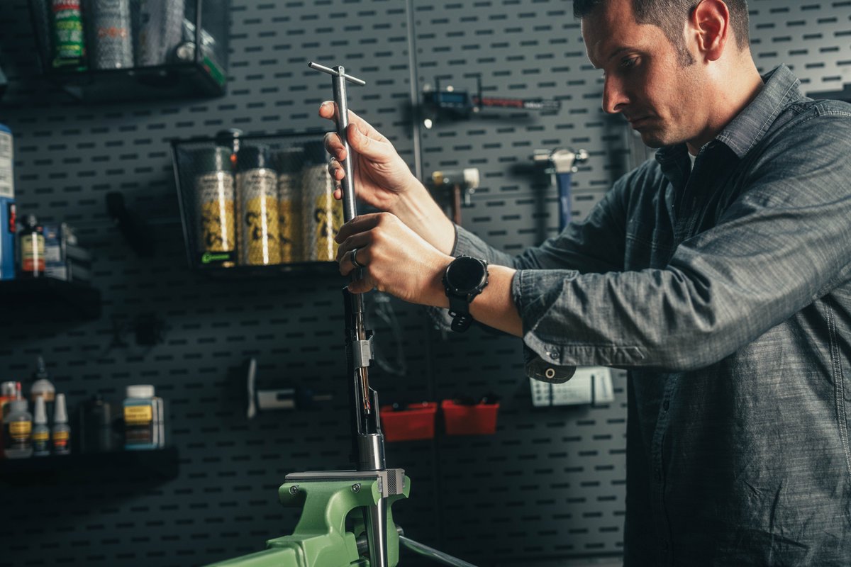 BrownellsInc's tweet image. Here&apos;s our expert Caleb putting in that work!

This is the part nobody sees. The work, the adjustments, the hours behind the bench making sure everything is perfect. That’s where good rifles become great rifles. #Brownells #DrinkEggNog #ProNog #NogorDie