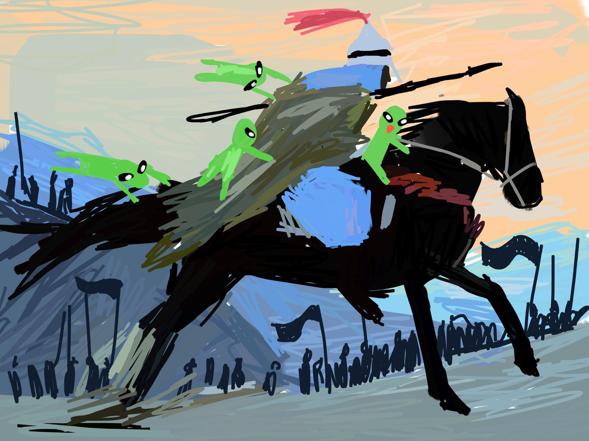 iniemohk's tweet image. Little green aliens ride with Saladin to retake Jerusalem 

Commissioned by @avicenna_o
