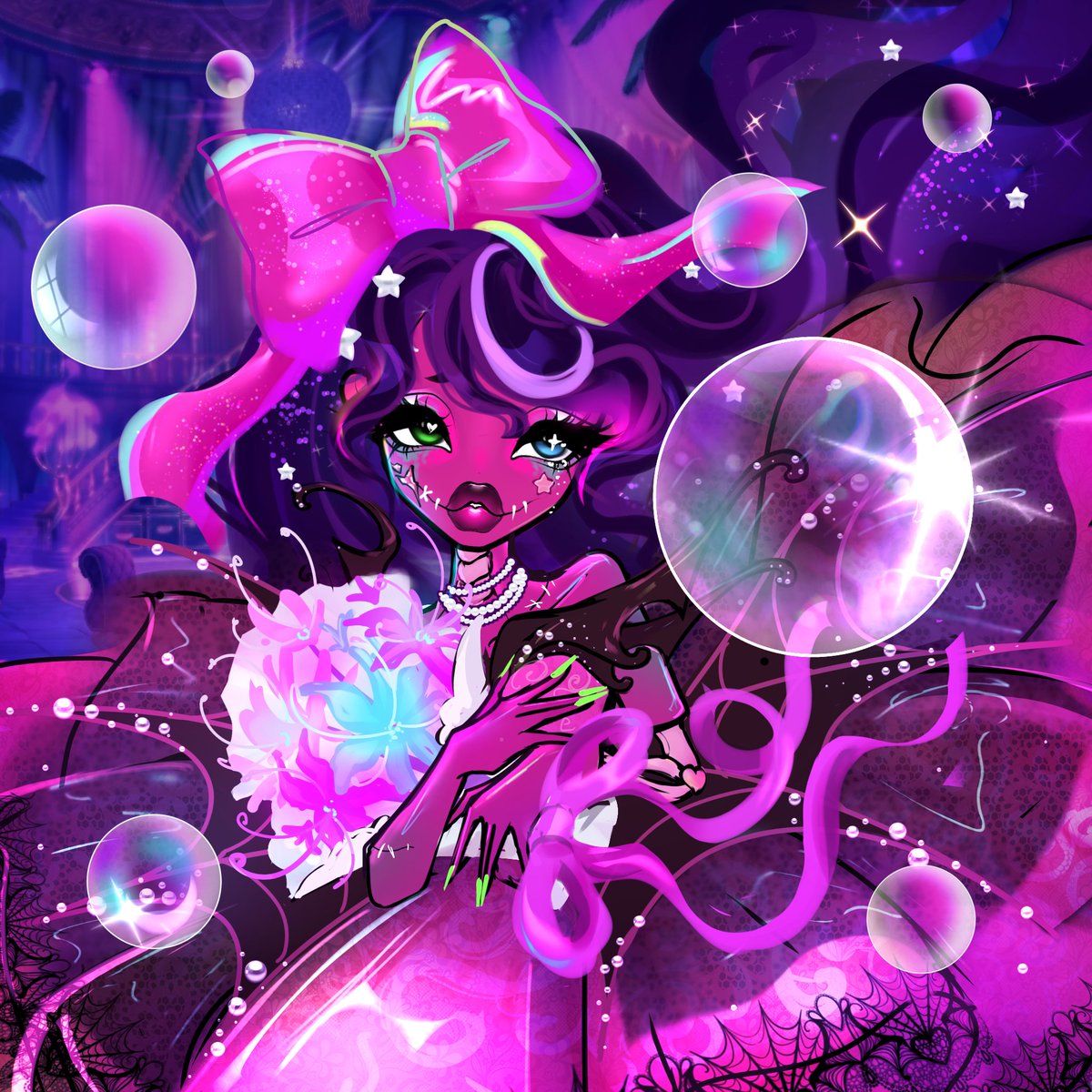 k0ifishu's tweet photo. Skella arriving as the prettiest princess in hauntywood🩷#monsterverze did we notice the wicked references? https://t.co/SGj7Xe9IWI