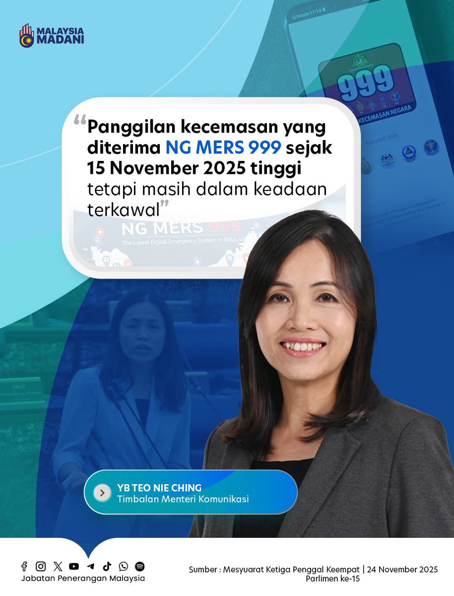 🚨 NG MERS 999 mula beroperasi dengan pantas &amp; cekap!

📞 Hari pertama: 50,000 panggilan diterima – naik dari purata 28,000 panggilan lama.
⏱ 95% panggilan dijawab dalam 8 saat sahaja!

💪 Keselamatan &amp; bantuan kecemasan kini lebih mudah &amp; cepat!

#RancakkanMADANI
#MADANIBekerja