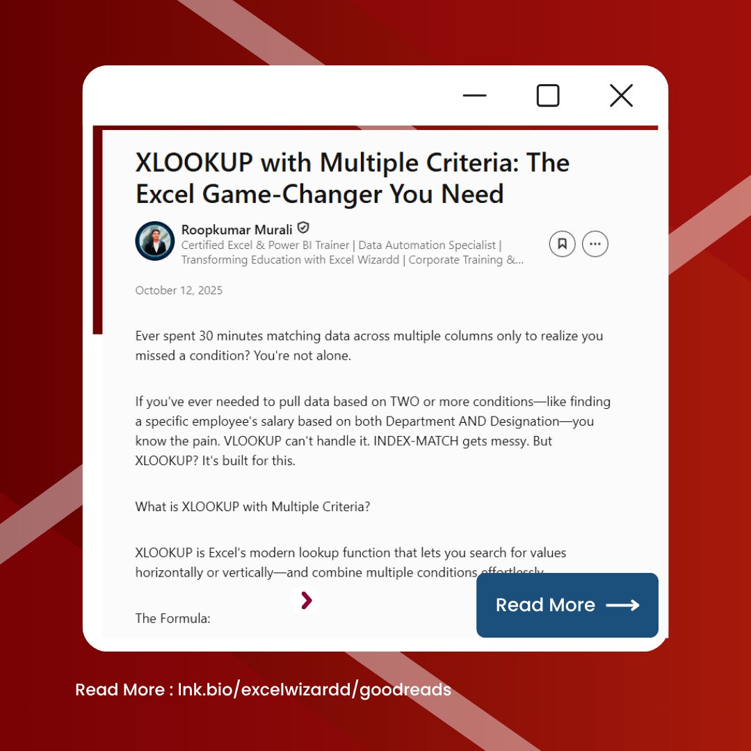 excelwizardd's tweet image. 💡 Every day, we share something new from the world of Excel — be it a tip, idea, or insight that makes you smarter at work.
Today’s topic: 
🔗 lnk.bio/excelwizardd/g…

#ExcelTips #MicrosoftExcel #DataAnalytics #OfficeProductivity #ExcelWizardd
