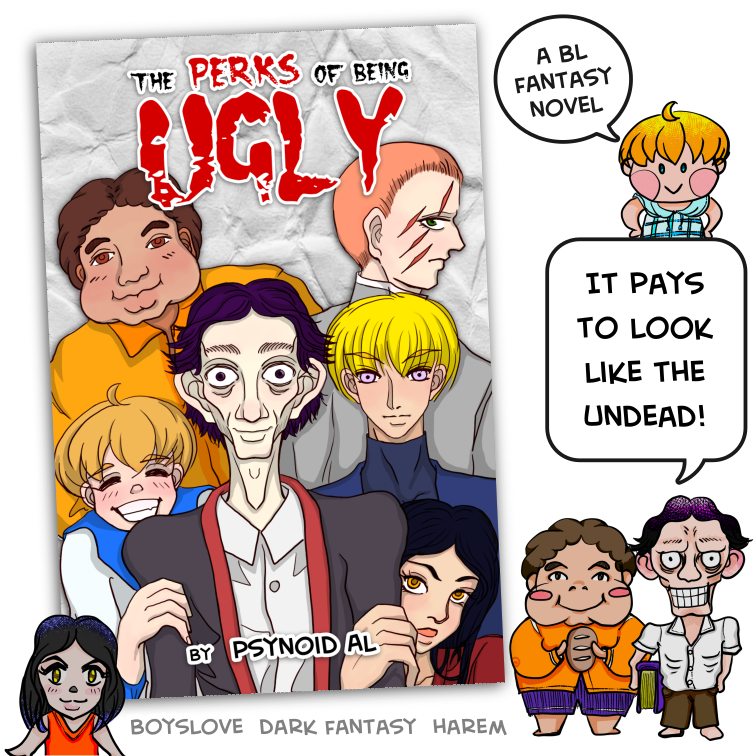 psynoid's tweet photo. - Now  at Chapter 61 -
The Perks of Being Ugly
by: Psynoid Al
BL | dark fantasy | comedy

read in #RoyalRoad: 
https://t.co/4yFMIfcRmn 

read in #Wattpad: https://t.co/1XrAUr6sQT  

#boyslove #mxm #bl #darkfantasy #harem #comedy https://t.co/GBhMWjf2B1