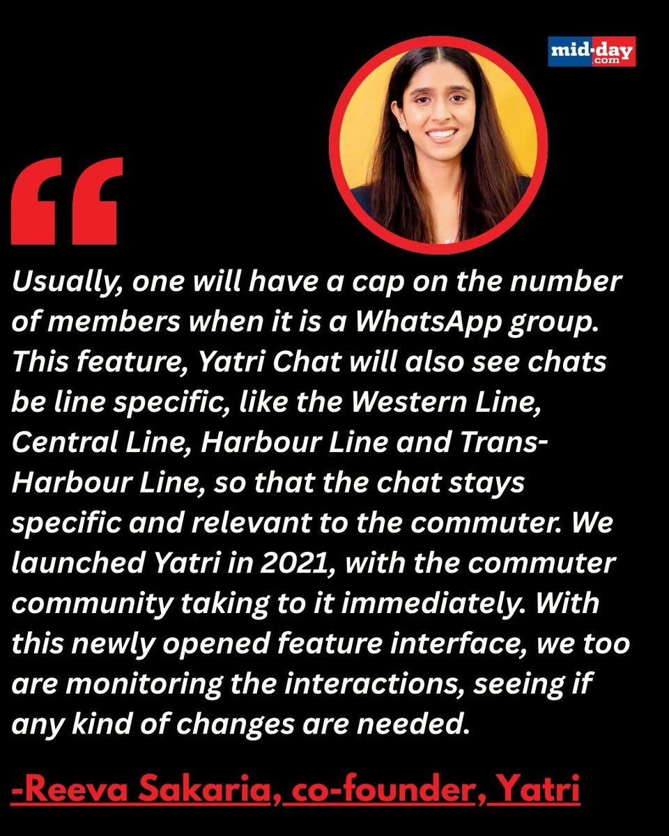mid_day's tweet photo. Yatri, the official Mumbai local app for Indian Railways, has introduced a real-time community chat feature, allowing commuters to stay informed, share updates, and receive in-app alerts and announcements during their daily train journeys.

(Yatri, Mumbai Local, Indian Railways) https://t.co/qAQRCNrqwH