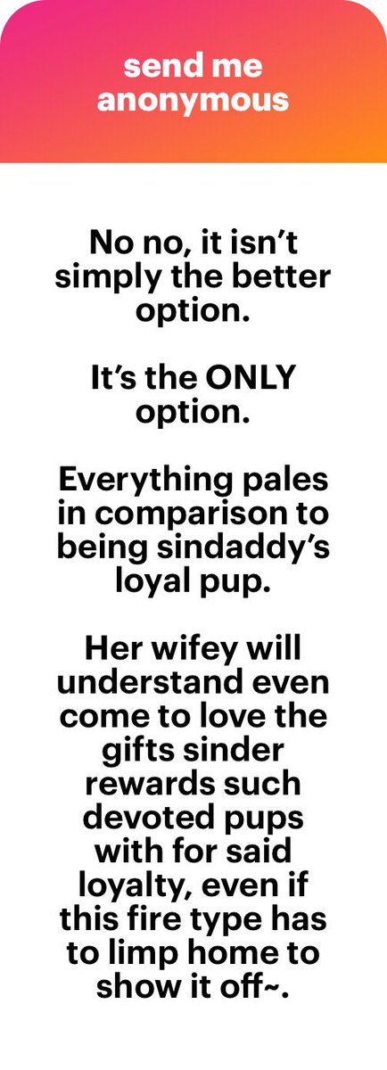 SendtoSinder's tweet photo. That’s a good 𝘱𝘶𝘱.

Limp home to that wife of yours. Whisper sweet little lies in her ear as you hold her tight.

All while you can’t get 𝘚𝘪𝘯𝘥𝘢𝘥𝘥𝘺 𝘰𝘶𝘵 𝘰𝘧 𝘺𝘰𝘶𝘳 𝘩𝘦𝘢𝘥. https://t.co/1MmLpKVBGR