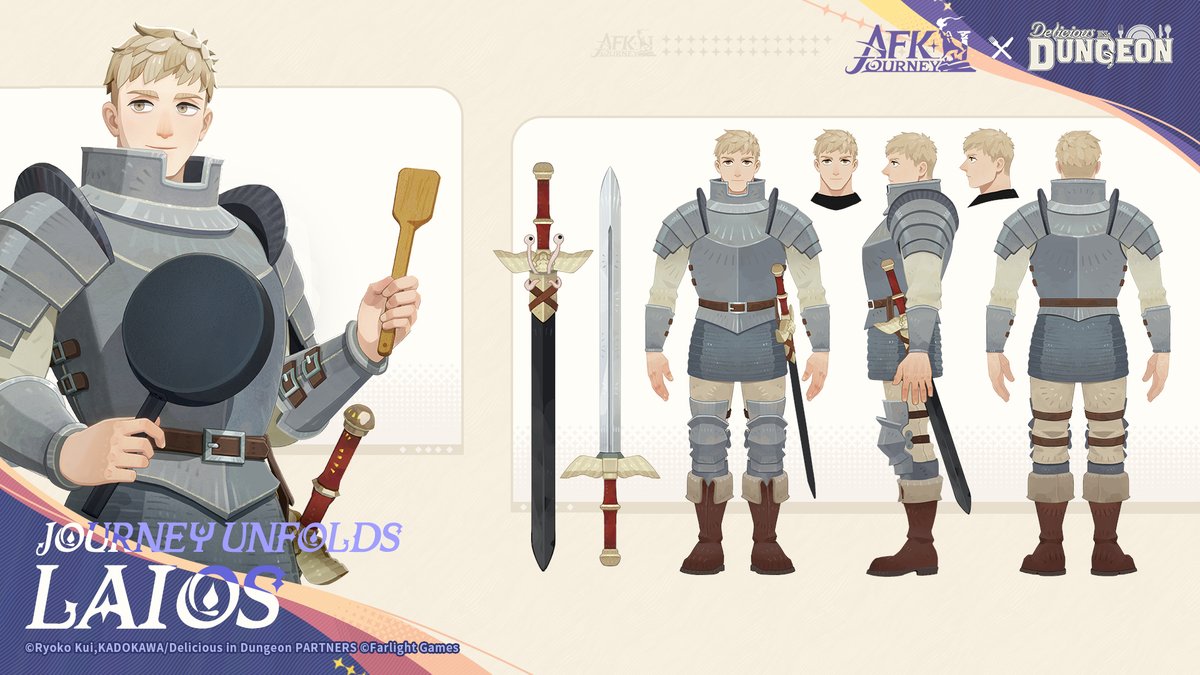 AFK_Journey's tweet image. Journey Unfolds: Laios

Let&apos;s meet Laios, our new Dimensional hero📣

Laios&apos; unquenchable curiosity about monsters often astonishes those around him.
Over time, he even became intrigued by their taste.

#AFKJourney #DeliciousinDungeon #AFKJDeliciousinDungeon