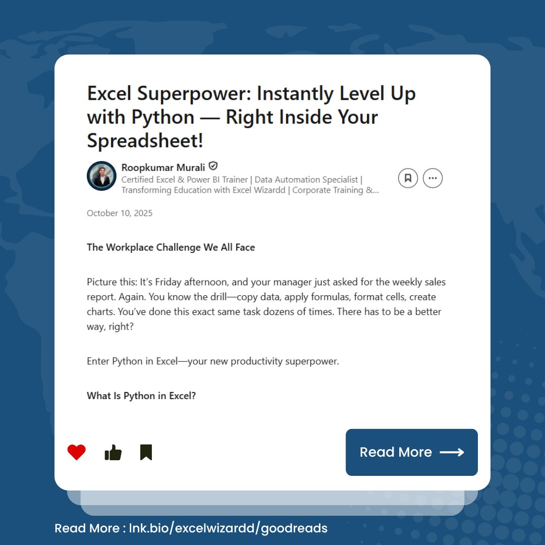 excelwizardd's tweet image. 💡 Every day, we share something new from the world of Excel — be it a tip, idea, or insight that makes you smarter at work.
👇

🔗 lnk.bio/excelwizardd/g…

#ExcelTips #MicrosoftExcel #DataAnalytics #OfficeProductivity #ExcelWizardd