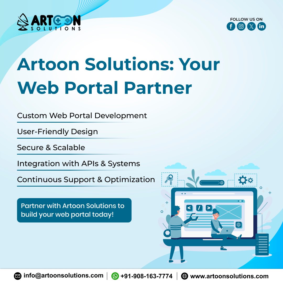 artoonsolutions's tweet image. 🚀 Need a powerful Web Portal to simplify operations?
Artoon Solutions builds custom, secure &amp;amp; scalable portals with seamless integration and great UX.

📞 +91-9081637774 | 🌐 artoonsolutions.com

#CustomWebPortals #BusinessEfficiency