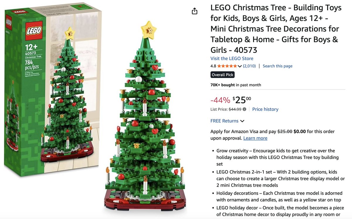 MixedBrick's tweet photo. 🚨AMAZON PRICE MATCHED WALMART

@amazon LEGO Christmas Tree 40573 (44% off)

🔴SALE PRICE: $25🔴

If you don't have Walmart+, you can just buy it on Amazon right now!

Here's the link👇
https://t.co/2KRxZ88oLI

#LEGO #legonews #legodeals #legoshop #Amazon #BlackFriday https://t.co/qLOTA0gmWe