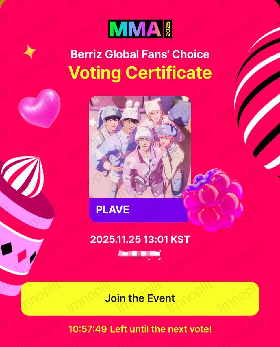 lmnoplli's tweet image. Hi, Inter-pllis! Kindly join MMA 2025 voting, and vote for plave via berriz app. It&apos;s super easy to use and you&apos;ll get the certificate immediately after voting. 
No ads. :)

link.berriz.in/web/main/mma20…