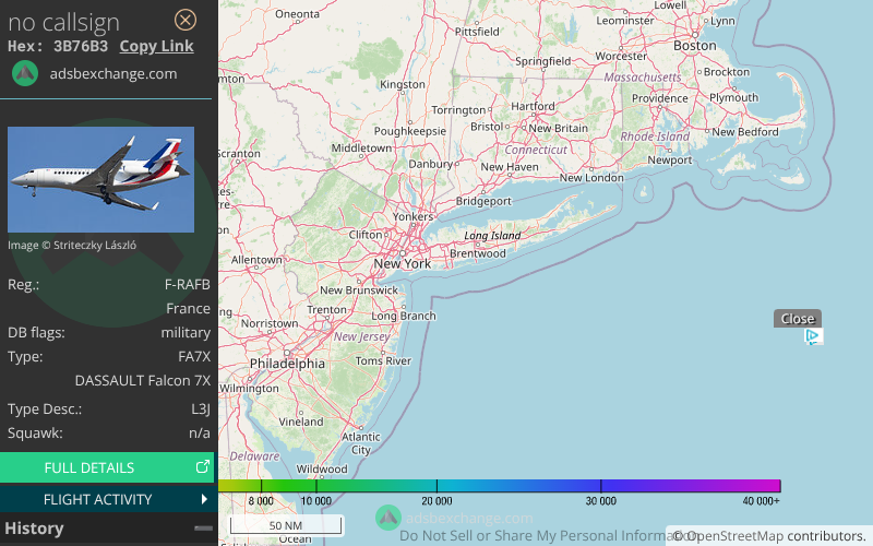 🛫 Le DASSAULT Falcon 7X F-RAFB CTM005 de la flotte de l'ET 060 a été détecté - Suivi: globe.adsbexchange.com/?hideSidebar&h…