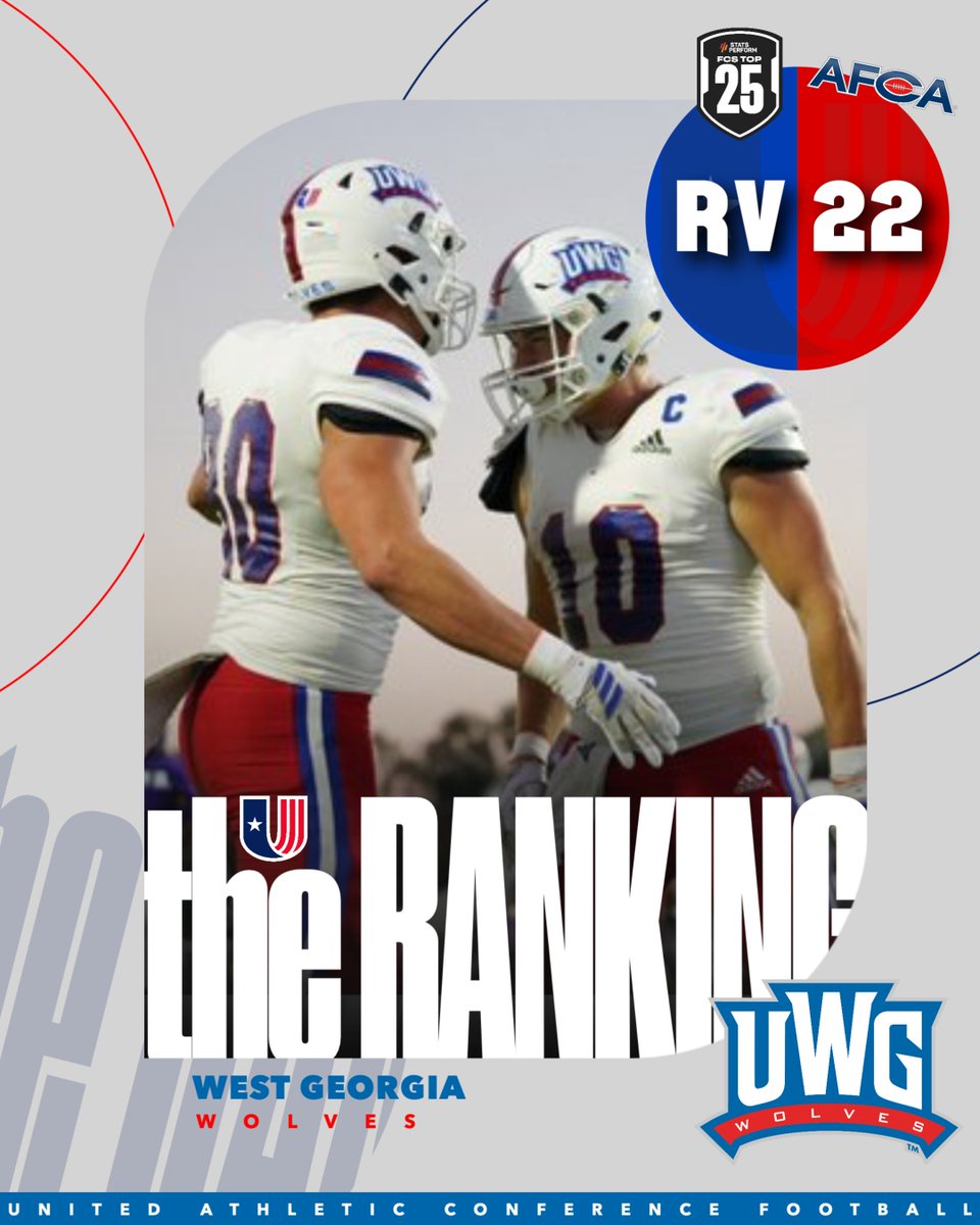 uacfootball's tweet image. 𝐍𝐚𝐭𝐢𝐨𝐧𝐚𝐥 𝐑𝐚𝐧𝐤𝐢𝐧𝐠𝐬📊
𝙵𝚒𝚗𝚊𝚕 𝚁𝚎𝚐𝚞𝚕𝚊𝚛 𝚂𝚎𝚊𝚜𝚘𝚗 𝙴𝚍𝚒𝚝𝚒𝚘𝚗

@UWGFootball  = No. 2⃣2⃣//🇷​​🇻​

#UACFootball🏈 x #BuiltForMore🐺