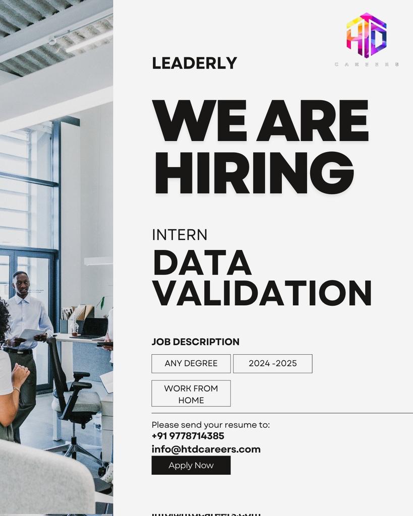 HtdCareers's tweet image. 🚀 We Are Hiring – Data Validation Intern!

#WeAreHiring #InternshipOpportunity #DataValidation #WorkFromHomeJobs #FreshersHiring #2024 #2025 #CareerStart #HtdCareers #JobSearchIndia #InternLife #HiringNow #JobAlert