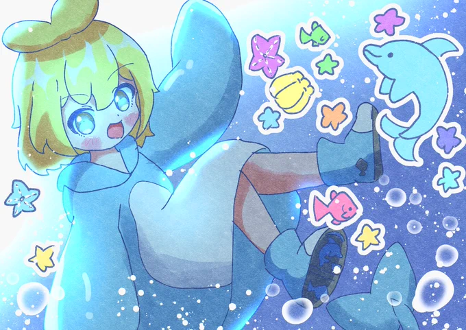 海でぷかぷかソラくん! #よそのこかわいい #創作イラスト