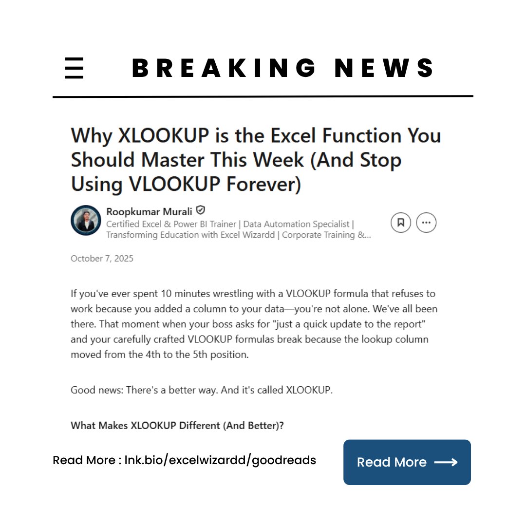 excelwizardd's tweet image. 💡 Every day, we share something new from the world of Excel — be it a tip, idea, or insight that makes you smarter at work.

🔗 lnk.bio/excelwizardd/g…

#ExcelTips #MicrosoftExcel #DataAnalytics #OfficeProductivity #ExcelWizardd