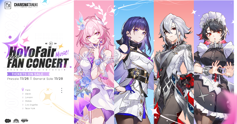 HoYoFair_0's tweet photo. HoYoFair Concert | Once Upon HoYoFair

In 2026, four HoYo IPs — Honkai: Star Rail, Honkai Impact 3rd, Genshin Impact, and Zenless Zone Zero — will come together in France, Germany, the UK, and the US for six fan concerts!

Get ready to vibe together next year!
