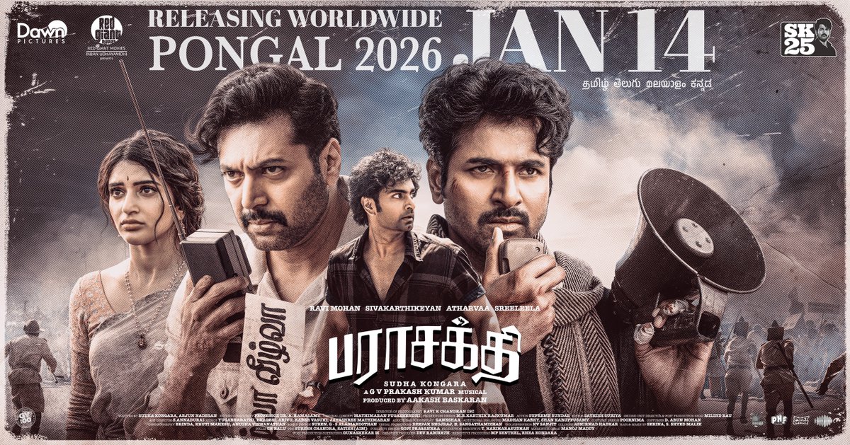 DawnPicturesOff's tweet image. 5️⃣0️⃣  days to go before the #Parasakthi storm takes over theatres

The Countdown Begins⏳

#ParasakthiFromPongal
#ParasakthiFromJan14

@siva_kartikeyan @Sudha_Kongara @iam_ravimohan @Atharvaamurali @gvprakash @DawnPicturesOff @redgiantmovies_  @Aakashbaskaran @sreeleela14…