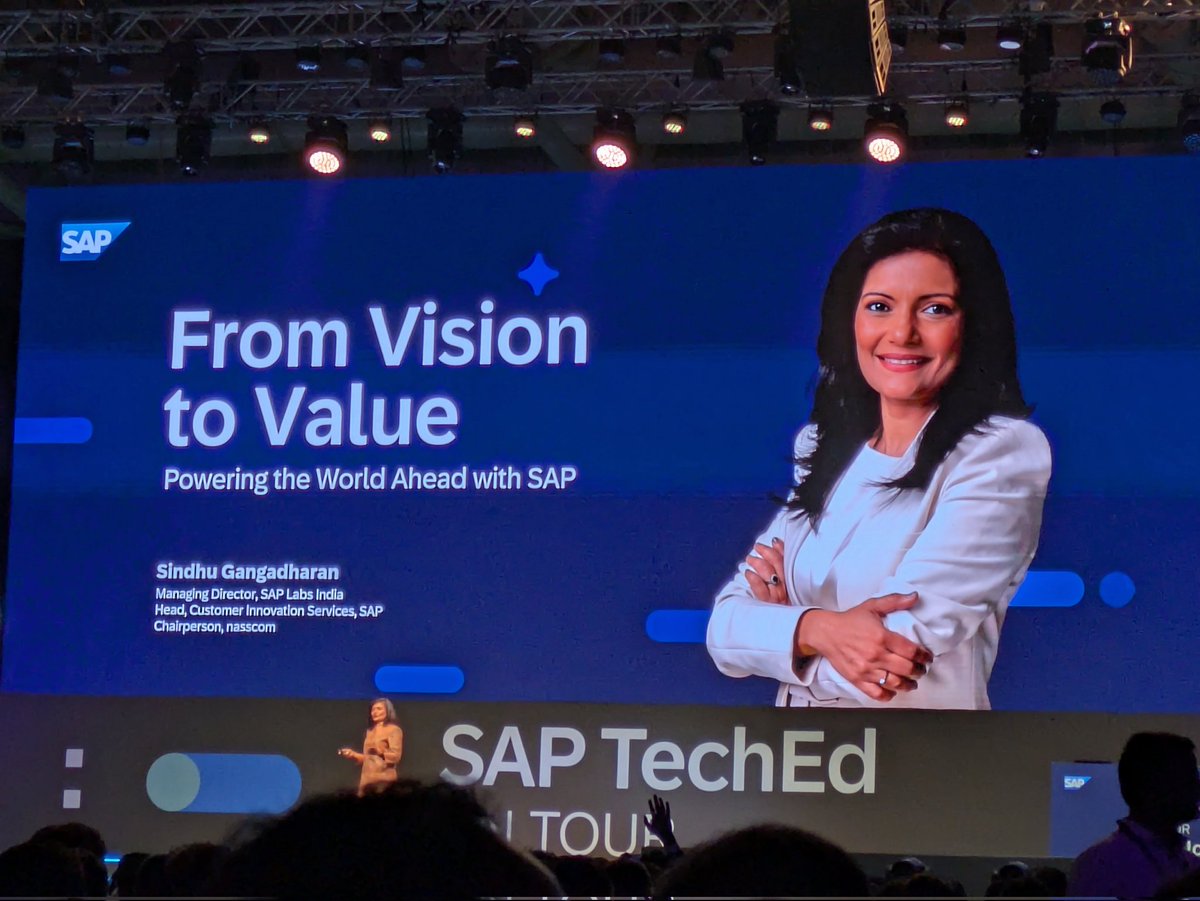 maste_swati's tweet image. Sindhu Gangadharan just kicked off #SAPTechEd Bangalore 2025 with a powerful opening keynote — setting the tone for an AI-first, Suite-first future. The energy here is unreal — onwards to what’s next for the SAP ecosystem! #SAPTechEd2025 @gangadharansind @_pvn_pavan