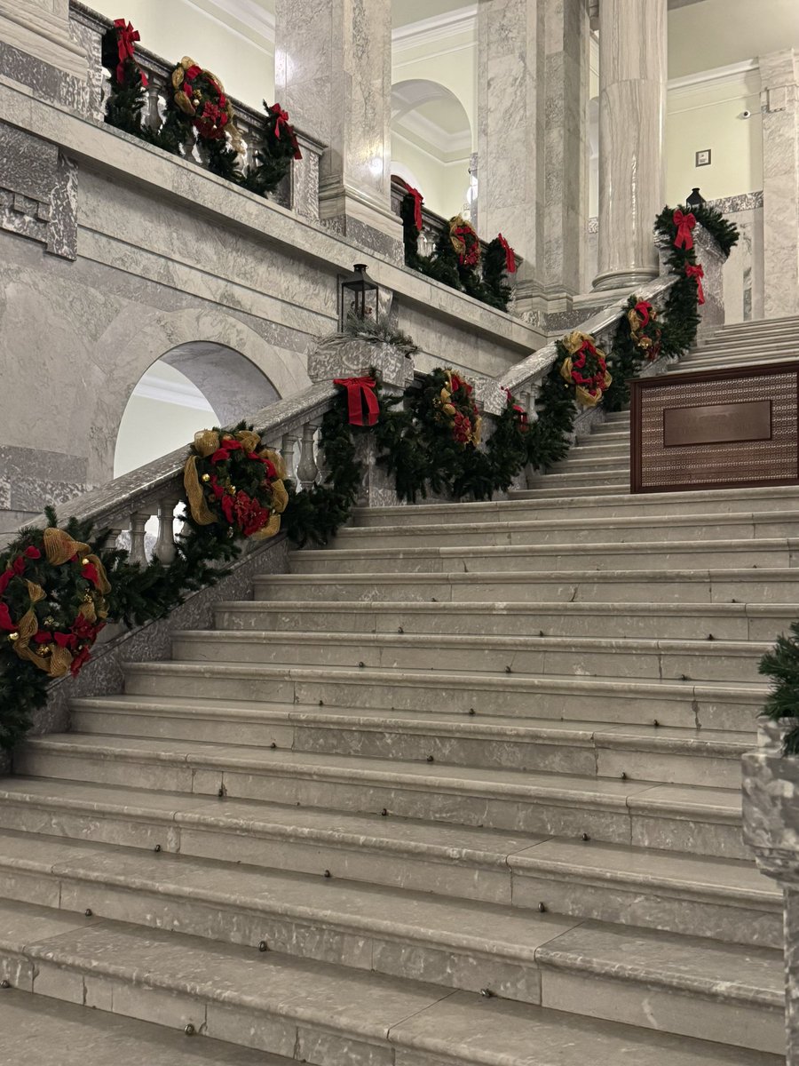 joececiyyc's tweet image. Christmas decorations throughout the Legislation. The library looks great. Main staircase looking quite festive. #holidayseason