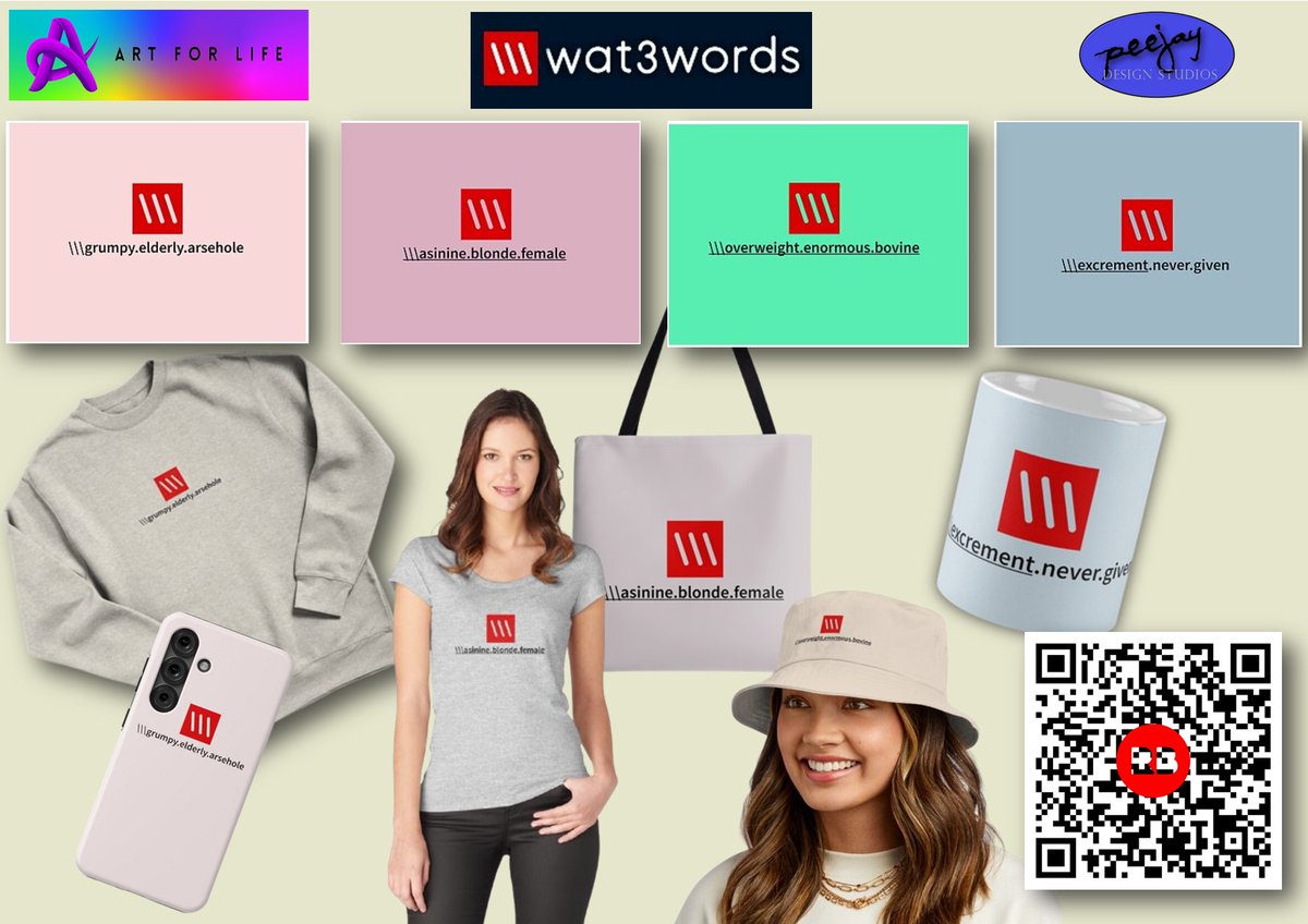 CHRISTMAS with Wat3words
\\\Locate.Find.Navigate
The ‘Wat3words’ collection offers fun on a wide selection of products, including Fashion wear, Bags, Mugs, Tech Accessories, Homewares, and more. Follow the link or scan the QR code to view the range.
redbubble.com/people/PJToad/…