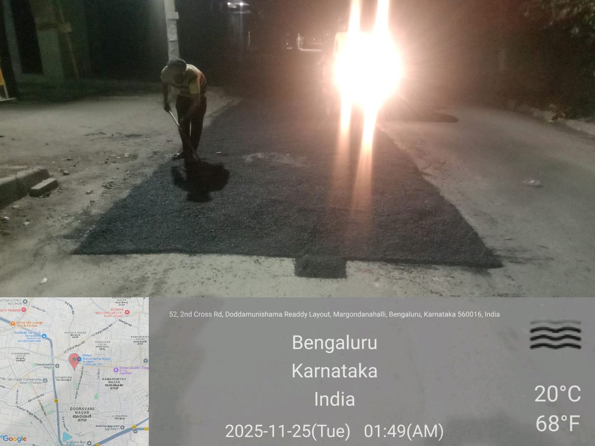 GBA_office's tweet image. 🚧Bengaluru East City Corporation update :-

✅Pothole filling work carried out in Vijinapura Sub-Division. Safer roads for citizens.✨

#GreaterBengaluruAuthority #eastcitycorporation #DKShivakumar #gbachiefcommissioner