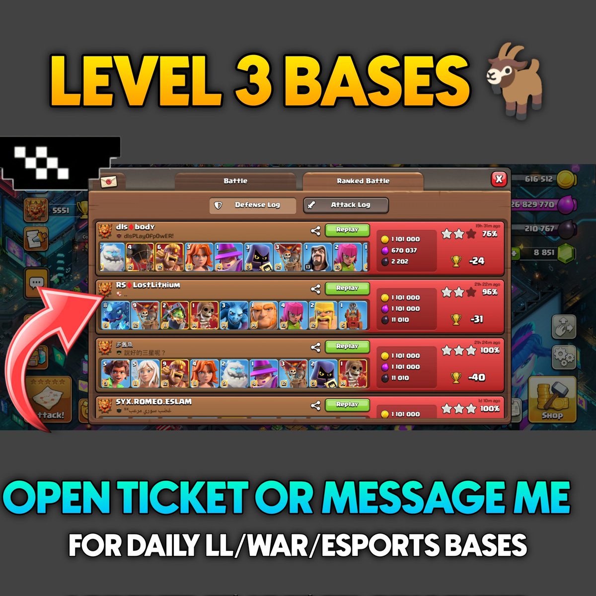 Custom Level Membership Bases Cooking 👨‍🍳 Join Level 3 Membership Here &amp; Get Daily Ranked Mode, War &amp; Esports Best Bases.
youtube.com/channel/UCe43_…

Or Open Ticket on Discord Server -
discord.gg/yh5skEeH6Z

Instagram-
instagram.com/cocdemons?igsh…