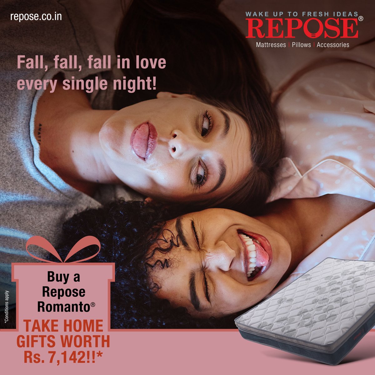 ReposeWorld's tweet image. Repose Romanto is for romantic couples who want to get cozy every night. Its pocketed springs, box-type construction and tufted finish help you get there. And this season you get gifts too, for being romantic!

#Mattress #ReposeMattress #springmattress #pocketedspringmattress