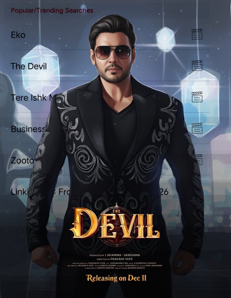 MuraliChirag's tweet image. #TheDevil Trending at 2nd in Bengaluru Region 📈

16 Days for #DBoss Mass mania at theaters 🐦‍🔥