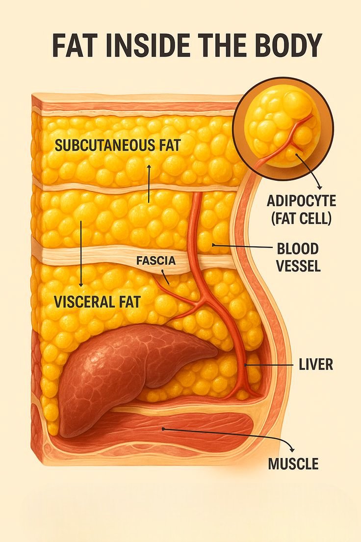 andrewjohnpub1's tweet image. Fat inside the body, also known as adipose tissue, serves as an energy store and insulator. Excess fat can lead to health issues such as obesity and heart disease. 🏋️‍♂️🍎 #AdiposeTissue #BodyFat #HealthAwareness
