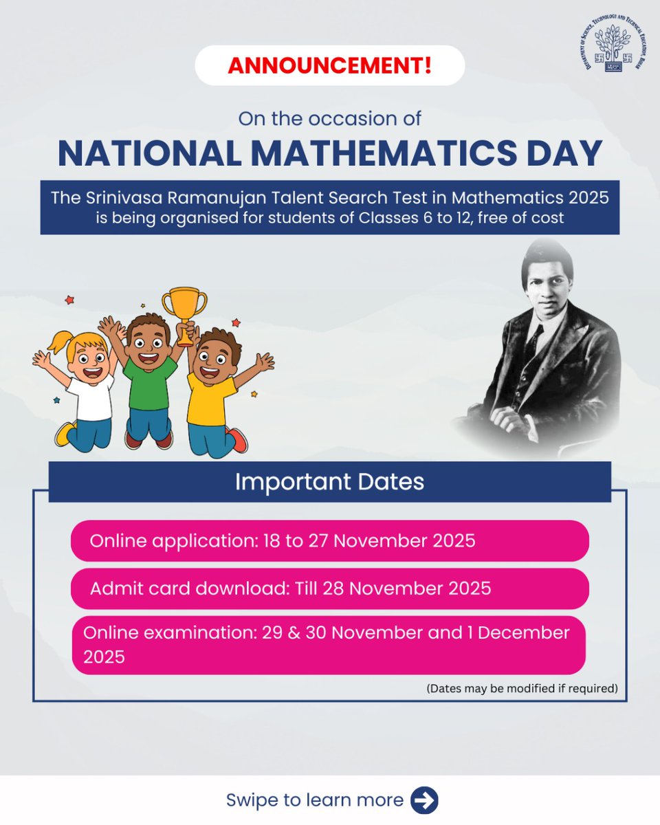 SpnrecA's tweet photo. Announcement: National Mathematics Day https://t.co/BLI9ZlGFUu