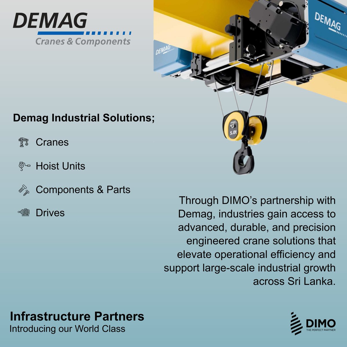 dimosrilanka's tweet image. Strengthening lifting capability is essential for industries that rely on safe, precise, and continuous material movement. Modern manufacturing, warehousing, and construction environments demand equipment that delivers consistent performance, reduces operational risk, and…