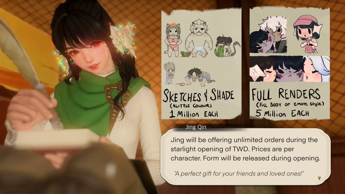 "I-I wanted to do something special for the holidays- For a limited time only!"

Jing (<a href="/NeyTheHouseCat/">Ney-Ney</a>) is opening Gil emote comms on Sunday! 

T'is the season for giving yourself and loved ones the gift of art. 

Prebook: tinyurl.com/WrongDoorXIV
Carrd: twd.crd.co