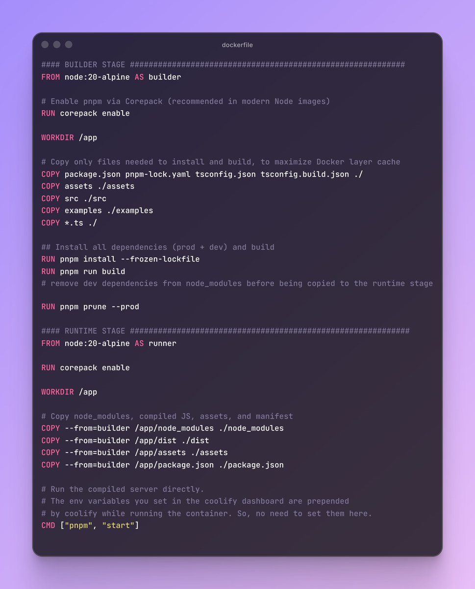 AjayCodeWiz's tweet image. Even building via Dockerfile instead of nixpacks is easier in @coolifyio 

I used to cursor AI to create the dockerfile. Cursor knows all the context. So, it creates it in the right order.

But the coolify provides all the environment variables. So, I deleted the env vars setup…