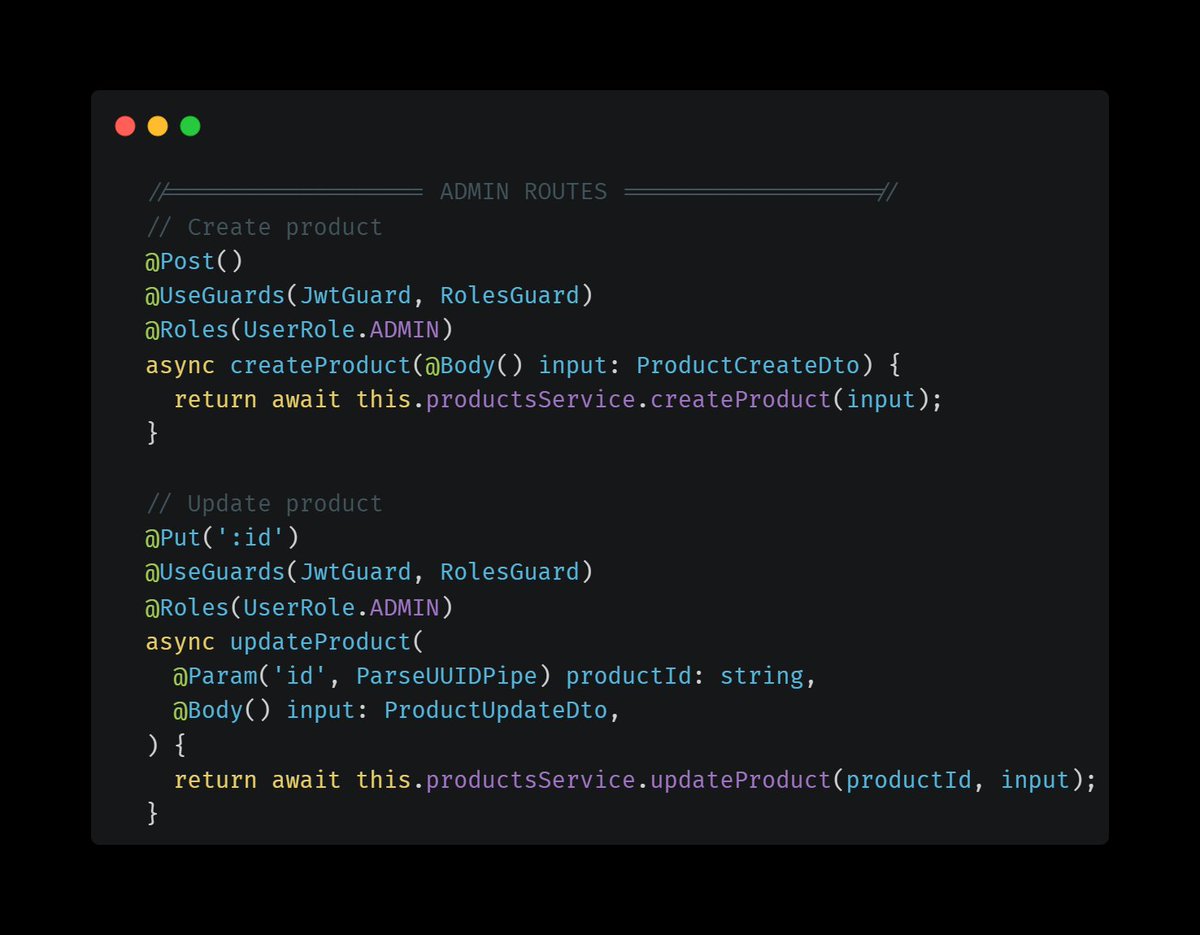 i_am_hasashi's tweet image. Day 16/100 on the NestJS server: RBAC is LIVE! 

Implemented the @Roles() Decorator to tag routes with required user roles (ADMIN, USER).
Built the custom RolesGuard to read the role metadata &amp;amp; enforce access rules.