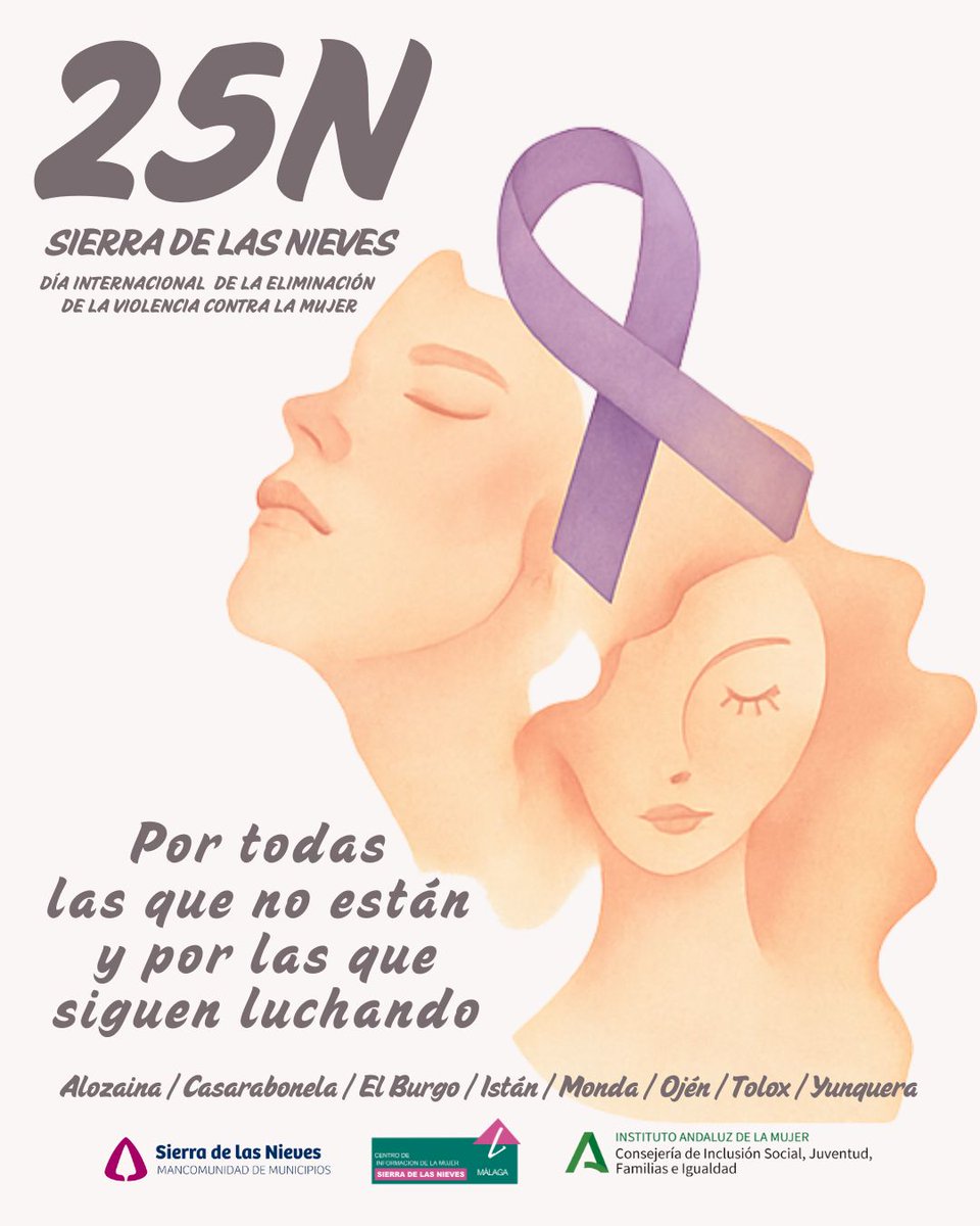 💜 Hoy, 25 de noviembre, Día Internacional para la Eliminación de la Violencia contra las Mujeres #SierradelasNieves alza la voz, un año más, para manifestar su más firme y rotundo rechazo a todas las formas de violencia machista.

➕ MANIFIESTO t.ly/Brq8O

 #25N