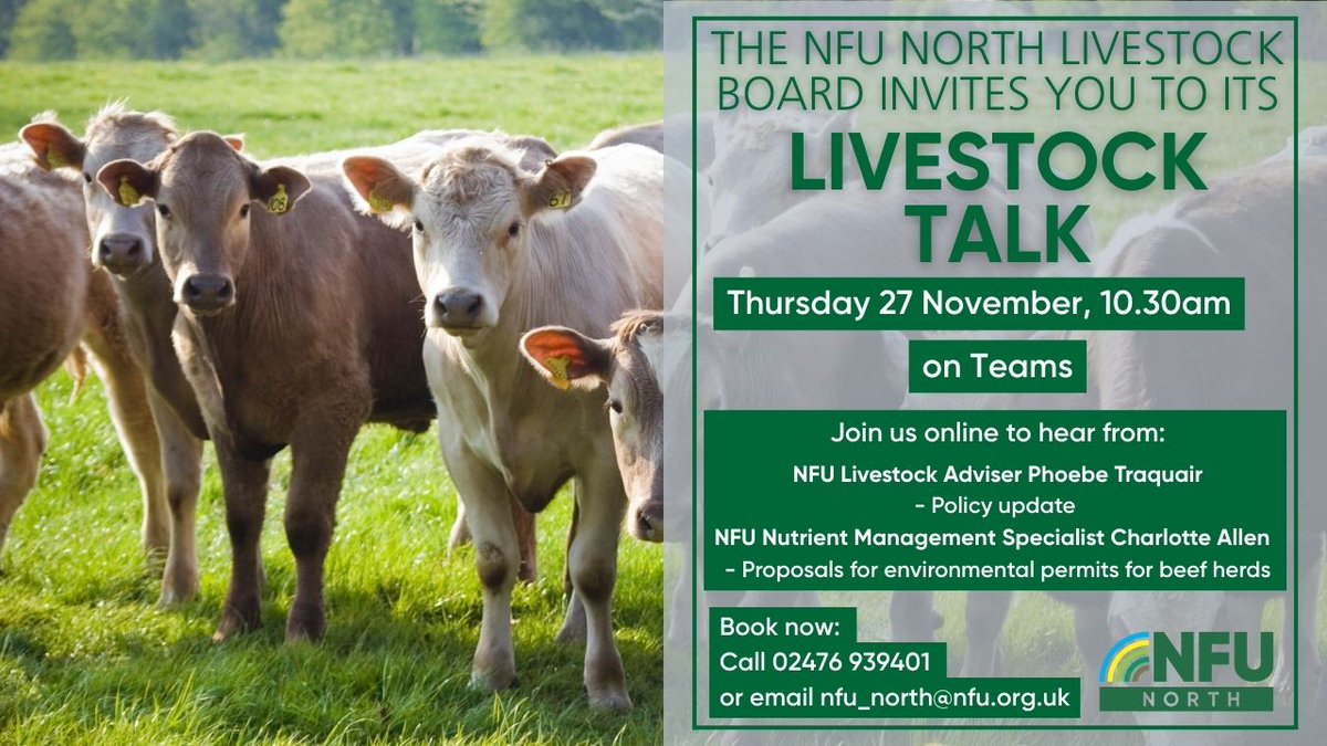 It's your last chance to book for the North Livestock Board’s Livestock Talk on Teams this Thursday!
See more details ⬇️⬇️⬇️
Register now: 📞 02476 939401 or 📧 nfu_north@nfu.org.uk