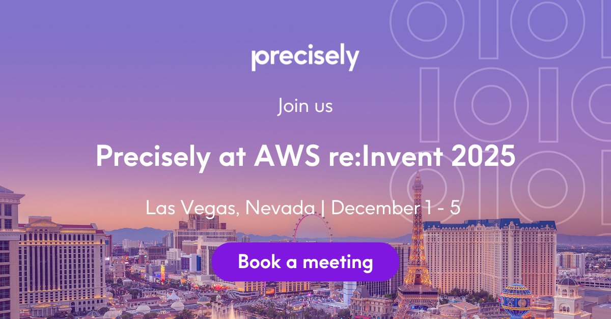mgieparda's tweet image. Will you be at AWS re:Invent this year? Be sure to visit us at booth #1950 to find out how to ensure that your data is accurate, consistent, and filled with context using the Precisely Data Integrity Suite!  
 
🗓️  okt.to/SdHlsN   
 
#DataIntegrity #AWSreInvent2025 #AWS