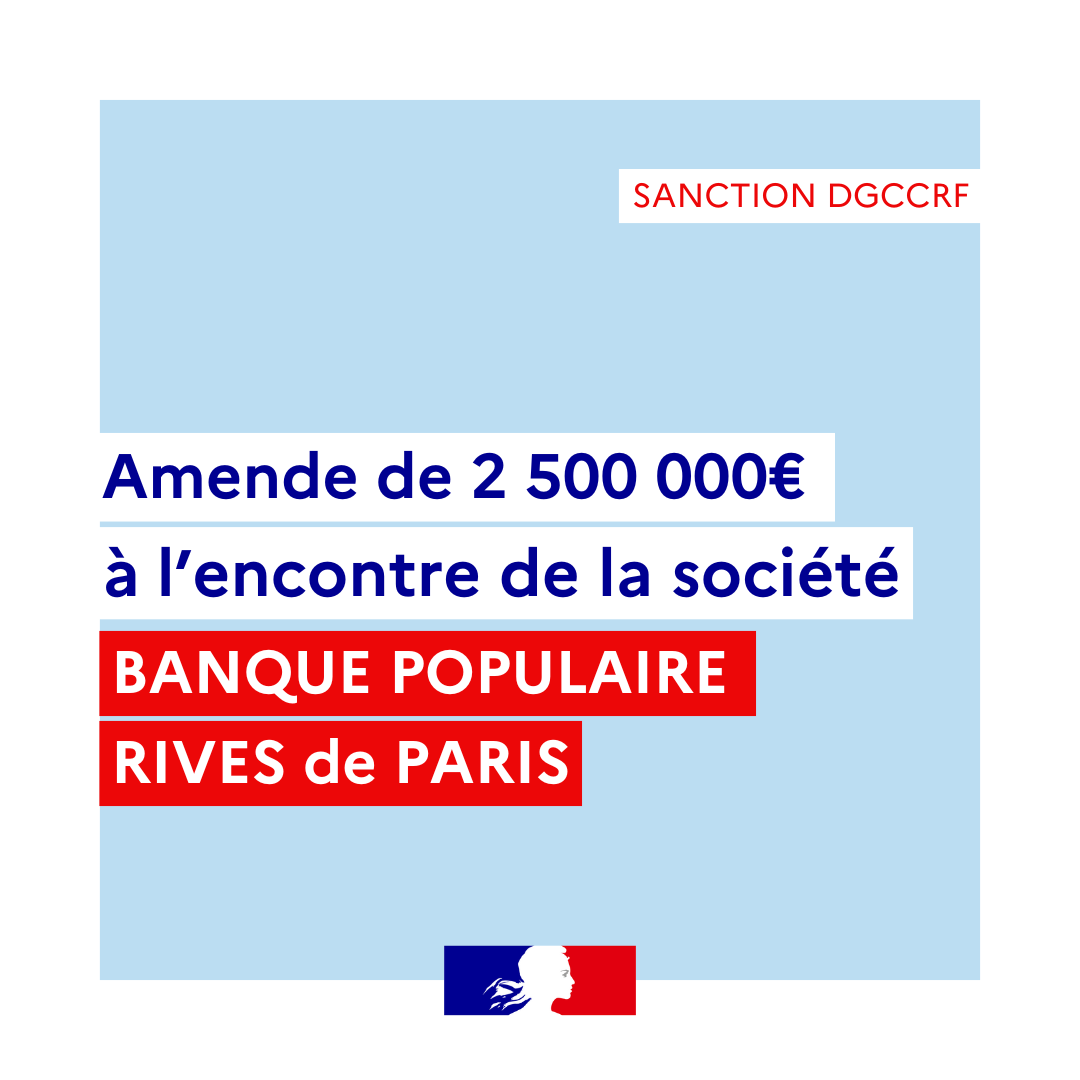dgccrf's tweet image. ⚠️ Amende transactionnelle de 2.500.000€ pour pratiques commerciales trompeuses commises par la BANQUE POPULAIRE RIVES de PARIS 
En savoir plus👉economie.gouv.fr/dgccrf/laction…