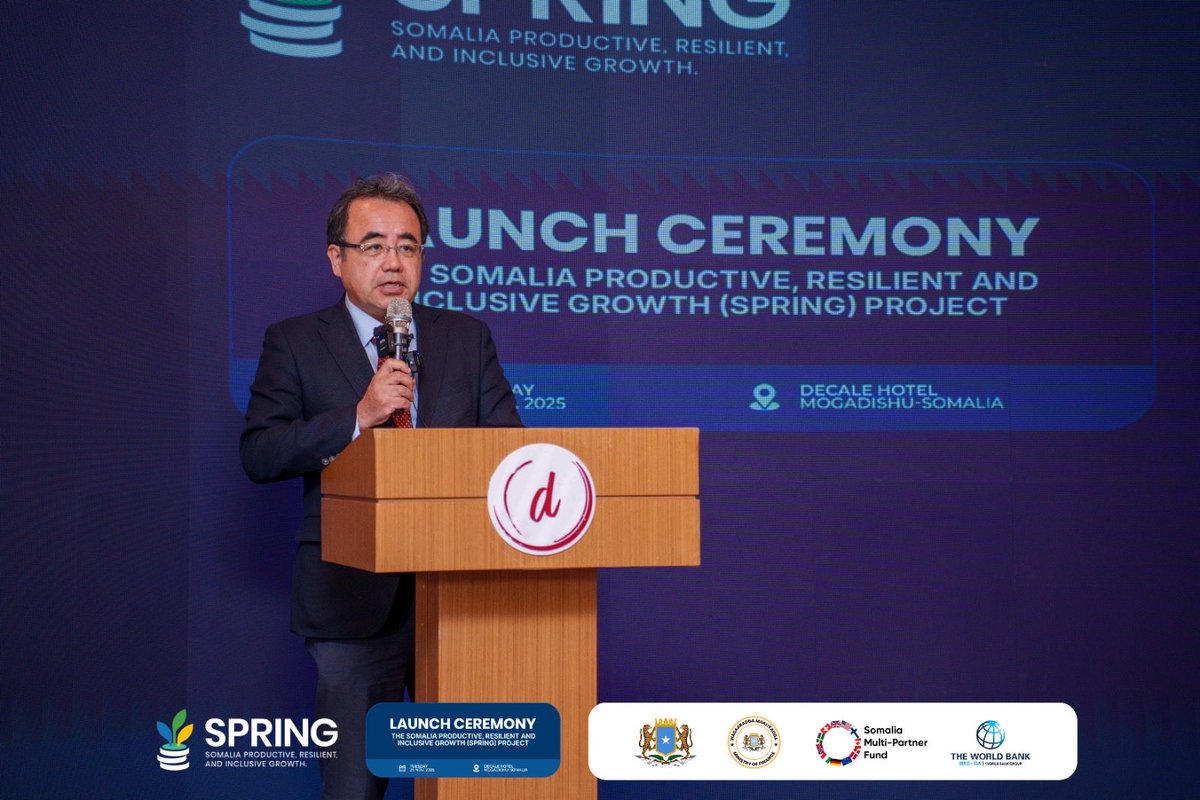 SPRING_MOF_SOM's tweet image. Mr. Hideki Matsunaga, World Bank Country Manager for Somalia, highlights key achievements under the Scaled-Up Project, including laws and reforms, progress on national ID enrollment, upgrades to the national payment system, establishment of data protection agency. #SPRINGProject