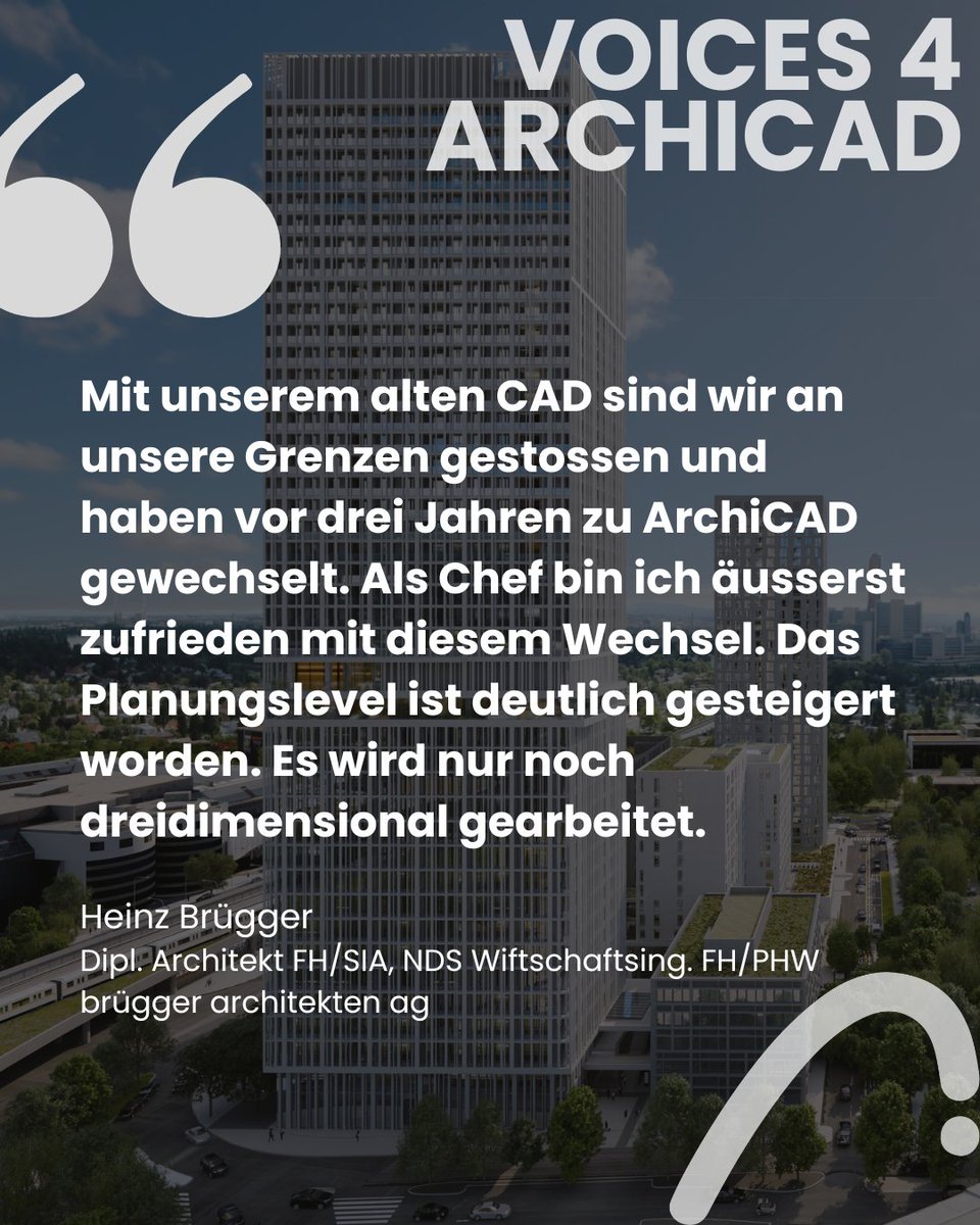 VOICES 4 ARCHICAD 🎙️
Wann ist der Moment gekommen, neue Wege zu gehen?
Ihr Team spürt es. Sie selbst spüren es. Das heutige Statement von Heinz Brügger – er hat den Schritt für sein Team und die Zukunft seines Büros gemacht. bit.ly/3M5Wa9b  #idcag #archicad #architecture