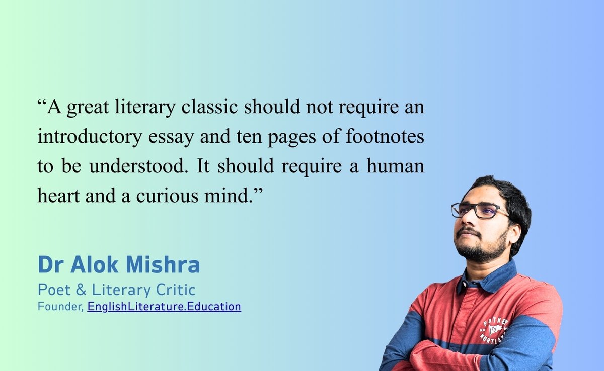 EngLiterature_E's tweet photo. “A great literary classic should not require an introductory essay and ten pages of footnotes to be understood. It should require a human heart and a curious mind.”

~ Dr Alok Mishra

#Quotes #Literature #English #Novels #Fiction #Books #Reading #Writing https://t.co/lB6i9yJn6M