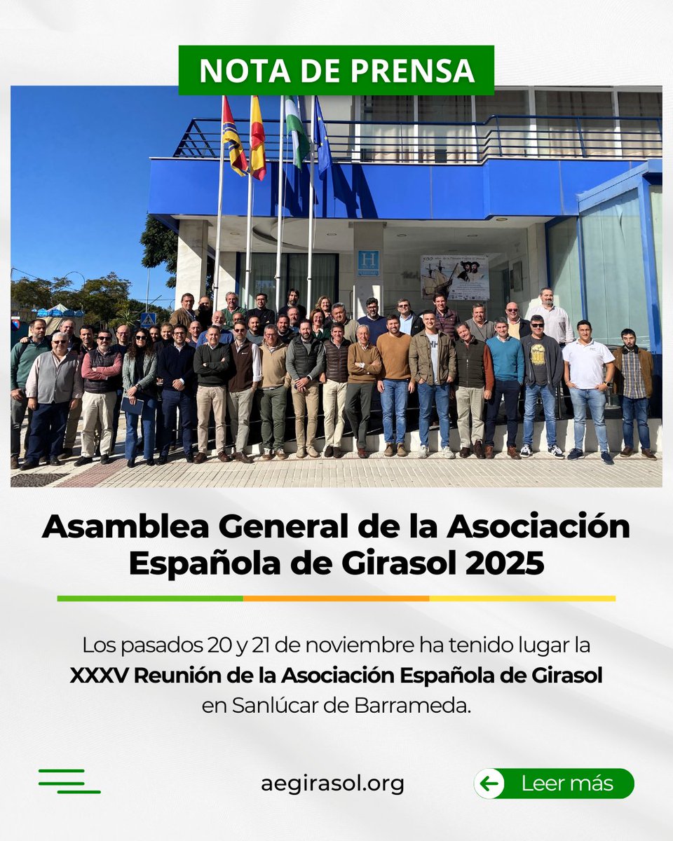 ¡¡Ya disponible la última nota de prensa!!

📣 Asamblea General de la Asociación Española de Girasol 2025.

🔔 Nota de prensa entera en 📲 aegirasol.org o en el enlace ➡️ aegirasol.org/asamblea-gener…